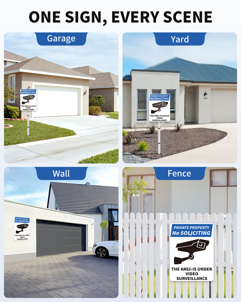 PRIVATE PROPERTY Reflective Video Surveillance Yard Sign, Aluminum Home Security Sign with Stakes, Anti-UV, Rustproof, Waterproof, 9*7inch