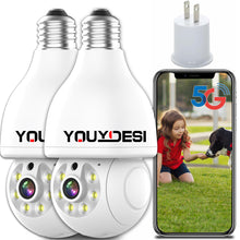 YOUYIDESI Smart 360-Degree Rotating Light bulb Camera with Dual-Band Wi-Fi, Motion Sensor, and Secure Video View for Indoor/Outdoor Home Security - 5MP High-Definition Wireless Bulb camera (2 pack)