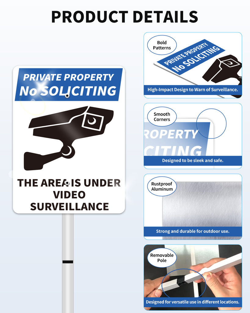 PRIVATE PROPERTY Reflective Video Surveillance Yard Sign, Aluminum Home Security Sign with Stakes, Anti-UV, Rustproof, Waterproof, 9*7inch