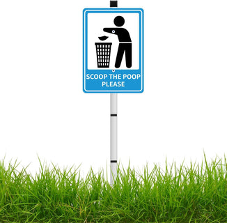 SCOOP THE POOP PLEASE Reflective Yard Warning Sign, Aluminum outdoor Security Sign with Stakes, Anti-UV, Rustproof, Waterproof, 10 * 7inch