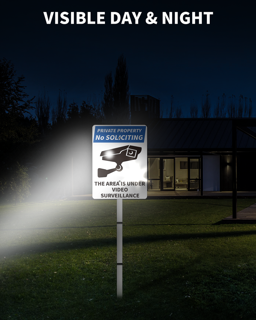 PRIVATE PROPERTY Reflective Video Surveillance Yard Sign, Aluminum Home Security Sign with Stakes, Anti-UV, Rustproof, Waterproof, 9*7inch