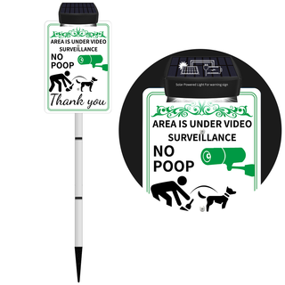 PLEASE CLEAN UP AFTER YOUR PET Yard Warning Sign Solar Powered, Rechargeable LED Illuminated Aluminum Sign with Stake, Reflective Outside Sign Light Up For Houses