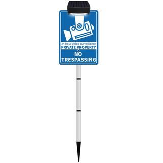 Solar No Trespassing Sign For Private Property, Video Surveillance Street Sign, Security Yard Signs metal, Aluminum Home Security Sign with Stakes, Camera, Beware, 10x7 Inch