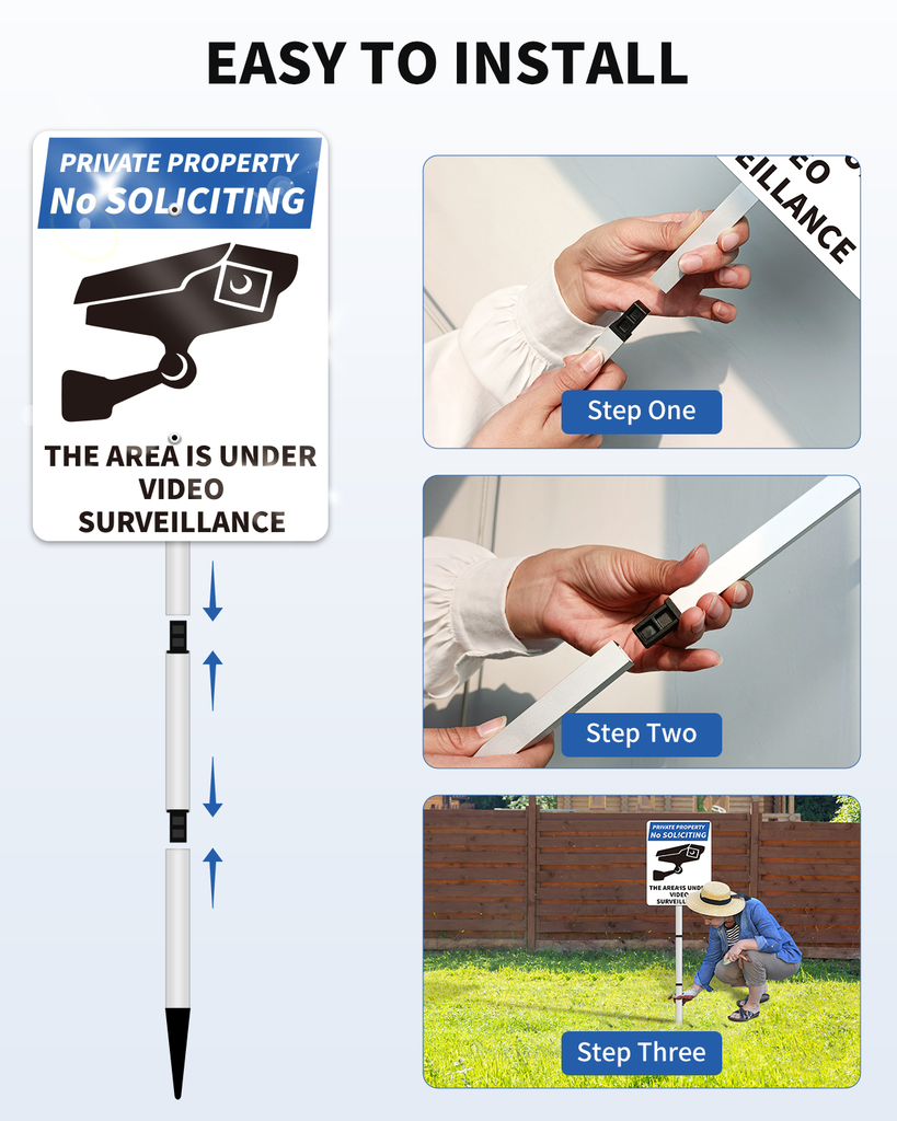 PRIVATE PROPERTY Reflective Video Surveillance Yard Sign, Aluminum Home Security Sign with Stakes, Anti-UV, Rustproof, Waterproof, 9*7inch
